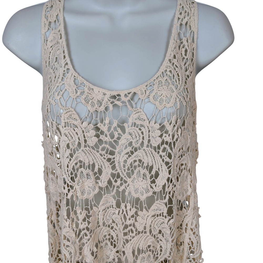 Cream Floral Crochet Lace Racerback Tank Top Ivory Cotton Boho Sleeveless Medium